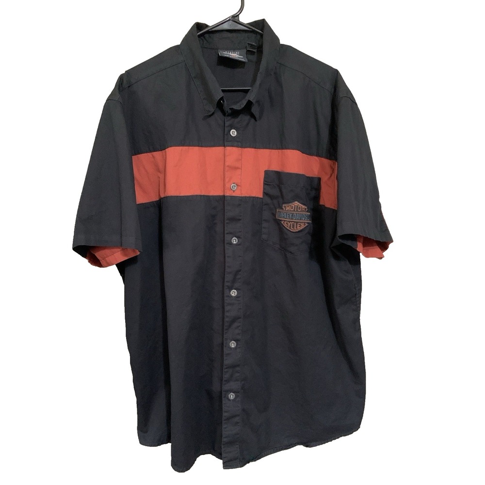 Harley-Davidson Copperblock‎ Logo Short Sleeve Button Up Shirt Men's 2XL